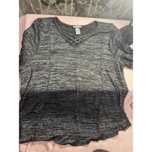 Catherines‎ Womens ox 14/16 Gray V-Neck Criss Cross Neck Detail Tee Shirt 111